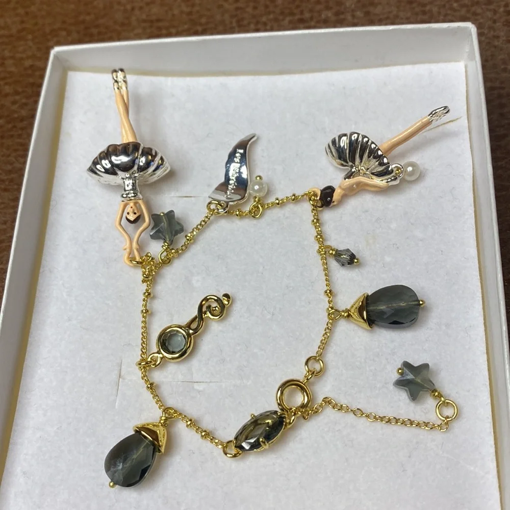 Les Nereides Ballerina Charm Bracelet 14 ct Gold Plated Silver Enamel